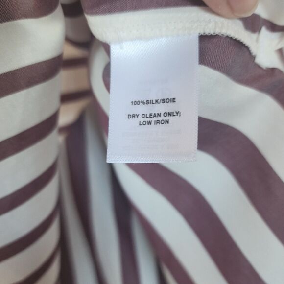 New Lafayette 148 100% Silk Striped Button Up Blouse Mauve and White Size 2X - Picture 4 of 7